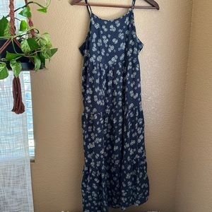 Daisy Print Navy Blue Flowy Maxi Dress